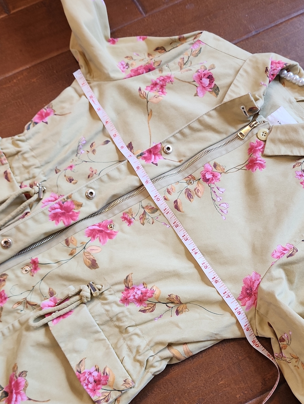 A Loves A Womens Light Olive Green Pink Floral Print Utility Jacket - Picture 12 of 14